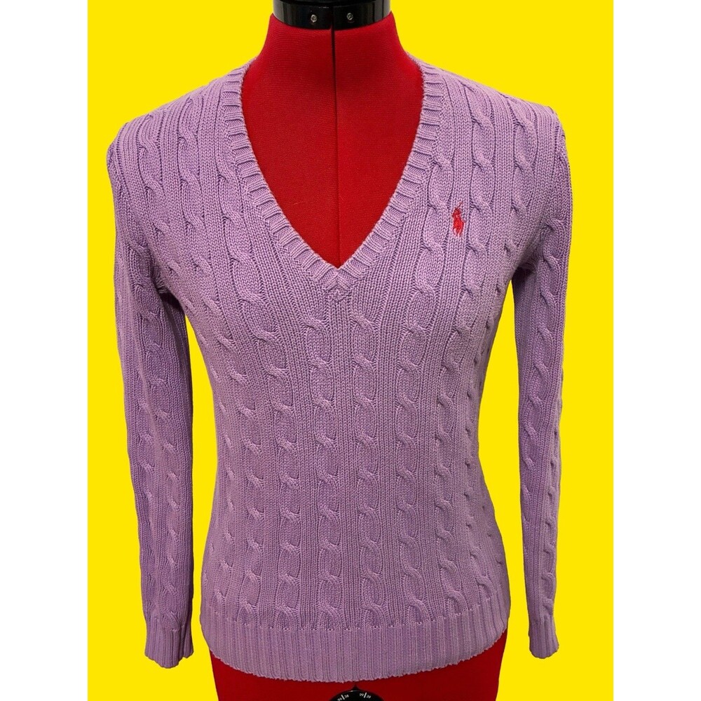Ralph Lauren Sport Purple Cable Knit Sweater Size Medium